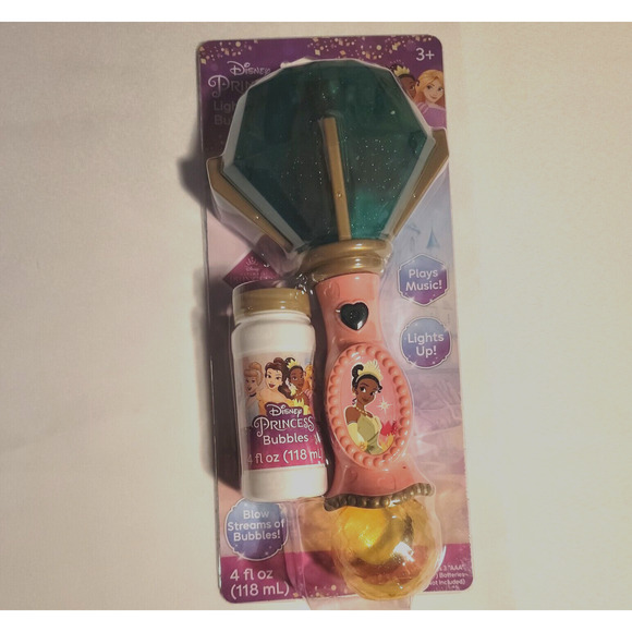 Disney Princess Bell Lights and Sounds Bubble Wand Pink Handle Princess Tiana - Picture 1 of 6